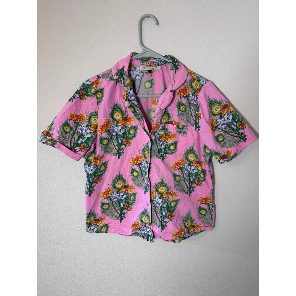 Their Nibs Vintage pajamas size small pink peacock flowers shorts short sleeve - Picture 2 of 9